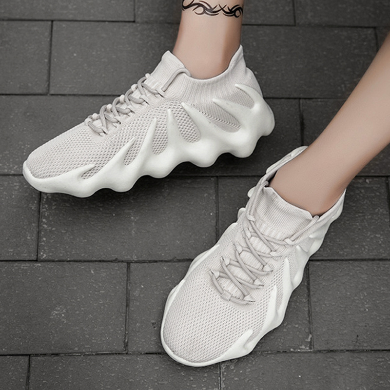 SXCHEN Sneakers Men Outdoor Running Polyester Fiber Breathable Comfortable Shock Absorption Trendy Athletic Walking Trainers Professional Sport Shoes Soft Sole Non-slip Fashion Footwear - White