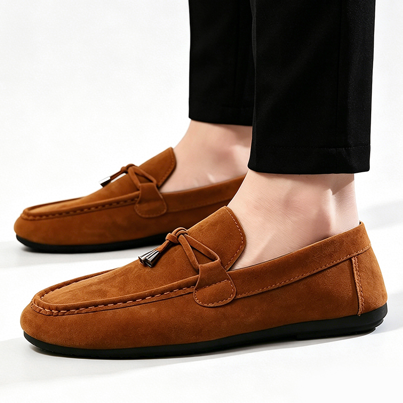 SXCHEN Men's Suede Driving Shoes – Brown Classic Loafer Style, Tassel Accent, Soft Synthetic Suede Upper, Comfortable Insole, Perfect For Casual Daily & Driving, All Sizes Available