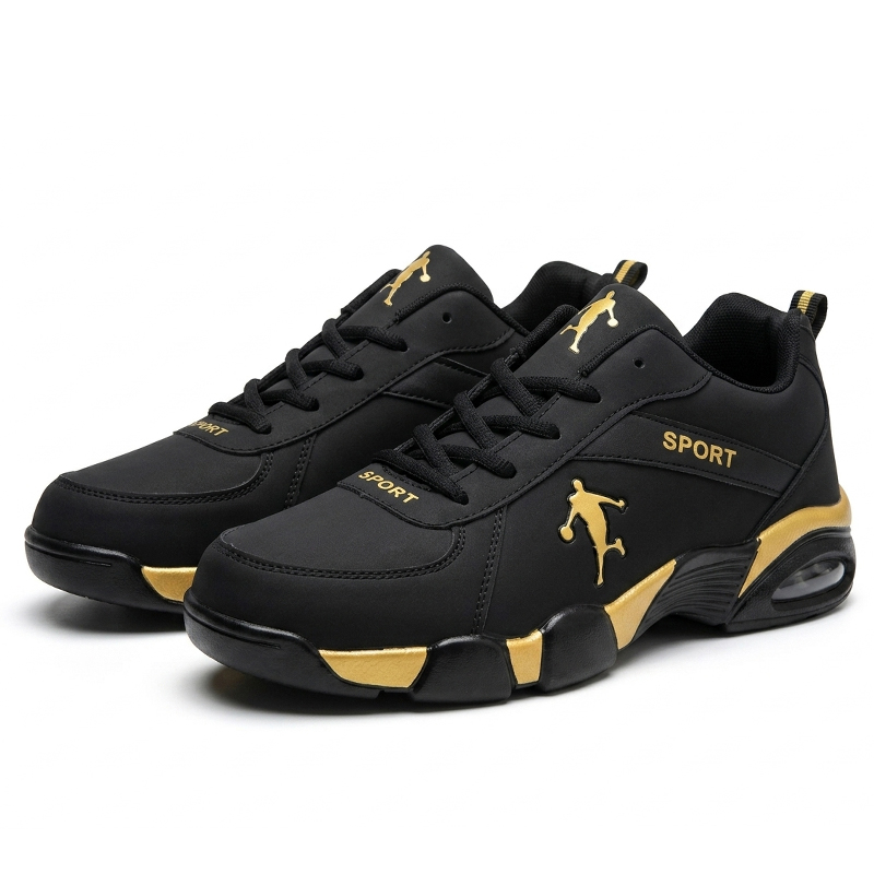 SXCHEN Men Shoes Sneakers Fashion Basketball Shoes – Black & Gold Durable Upper, Non-Slip Outsole, Padded Collar, Suitable For Streetball & Athletic Training, All Sizes Available Boy Casual Men's Shoe