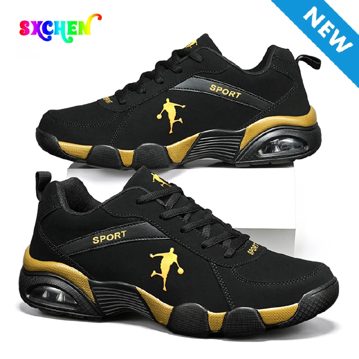 SXCHEN Men Shoes Sneakers Fashion Basketball Shoes – Black & Gold Durable Upper, Non-Slip Outsole, Padded Collar, Suitable For Streetball & Athletic Training, All Sizes Available Boy Casual Men's Shoe