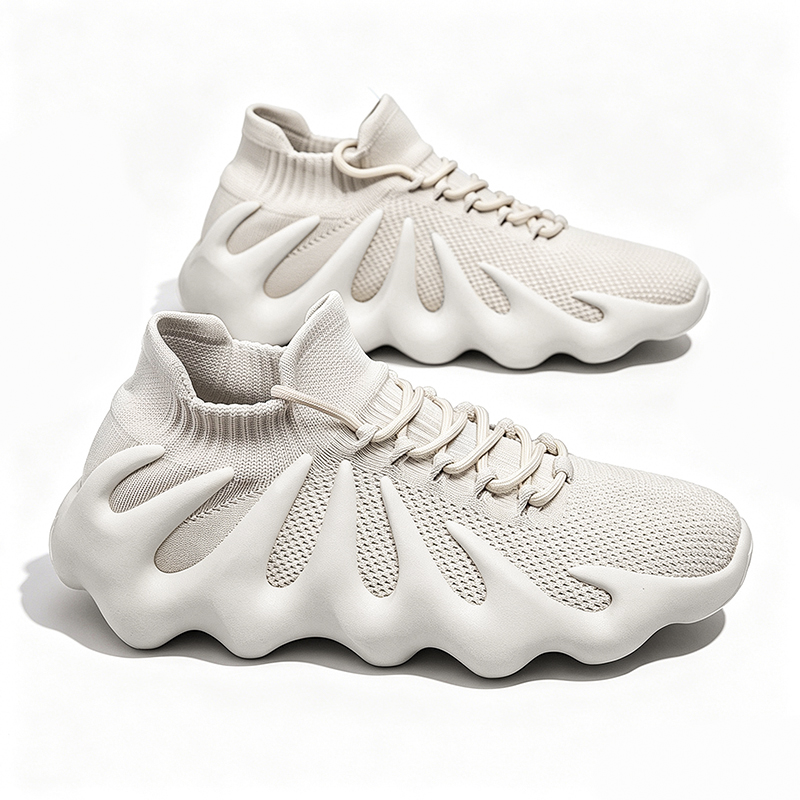 SXCHEN Sneakers Men Outdoor Running Polyester Fiber Breathable Comfortable Shock Absorption Trendy Athletic Walking Trainers Professional Sport Shoes Soft Sole Non-slip Fashion Footwear - White