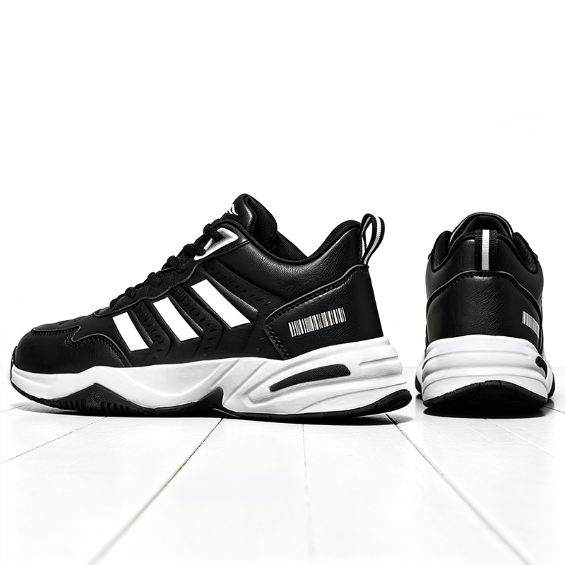 SXCHEN Men's Performance Sneaker Shoes – Black With Contrast White Sole, Shock-Absorbing Heel Support, Non-Slip Traction Sole, Ideal For Running, Training & All-Day Comfort, All Sizes Available