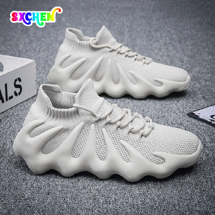 SXCHEN Sneakers Men Outdoor Running Polyester Fiber Breathable Comfortable Shock Absorption Trendy Athletic Walking Trainers Professional Sport Shoes Soft Sole Non-slip Fashion Footwear - White