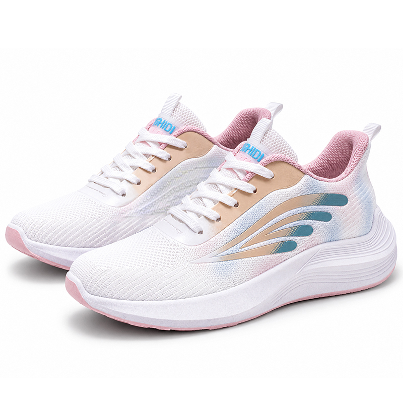 SXCHEN Women's Lightweight Running Shoes – White With Pink & Blue Gradient Accents, Breathable Mesh Upper, Cushioned Midsole, Perfect For Jogging & Daily Casual Wear, All Sizes Available