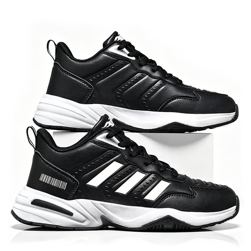 SXCHEN Men's Performance Sneaker Shoes – Black With Contrast White Sole, Shock-Absorbing Heel Support, Non-Slip Traction Sole, Ideal For Running, Training & All-Day Comfort, All Sizes Available