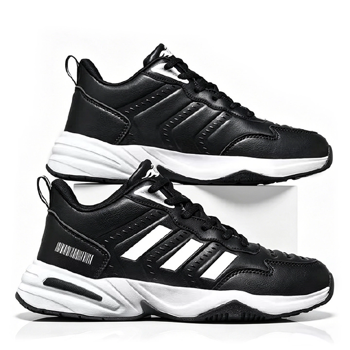 SXCHEN Men's Performance Sneaker Shoes – Black With Contrast White Sole, Shock-Absorbing Heel Support, Non-Slip Traction Sole, Ideal For Running, Training & All-Day Comfort, All Sizes Available
