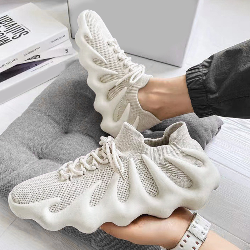 SXCHEN Sneakers Men Outdoor Running Polyester Fiber Breathable Comfortable Shock Absorption Trendy Athletic Walking Trainers Professional Sport Shoes Soft Sole Non-slip Fashion Footwear - White