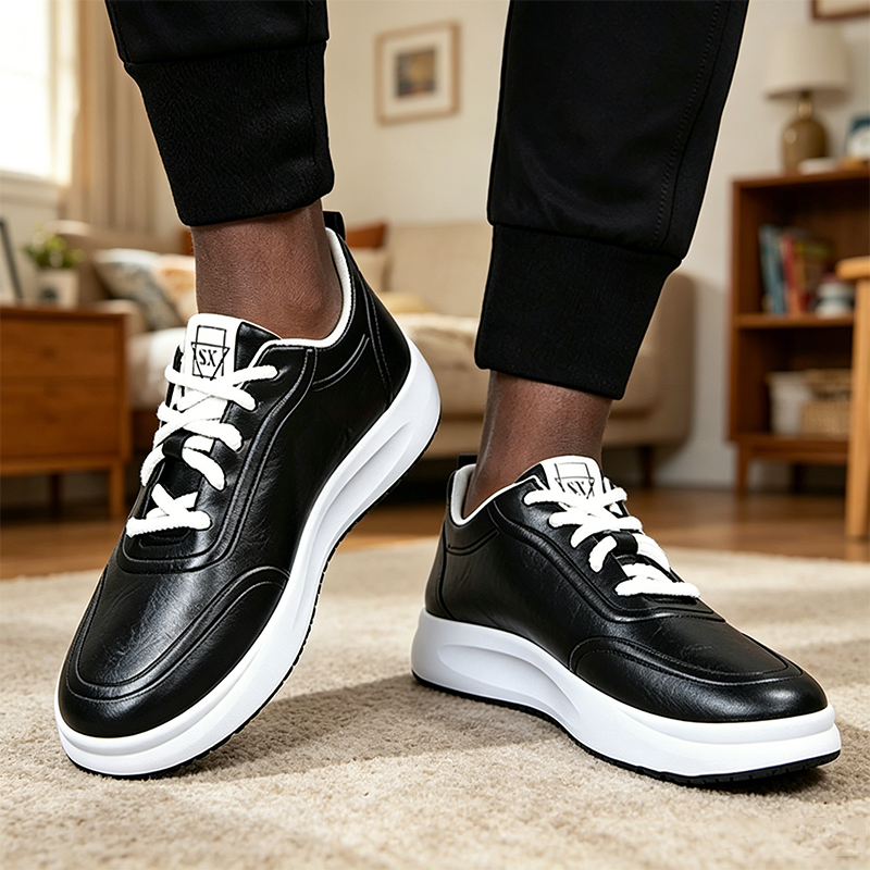 SXCHEN Men's Comfort Casual Shoes – Black With Soft Padded Footbed, Flexible Sole, Perfect For Travel & Elevating Everyday Outfits, All Sizes Available