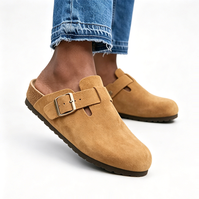 SXCHEN Women's Comfortable Wooden Clogs – Tan With Soft Padded Insole, Non-Slip Traction Sole, Ideal For Lounging, Shopping & All-Day Wear, All Sizes Available