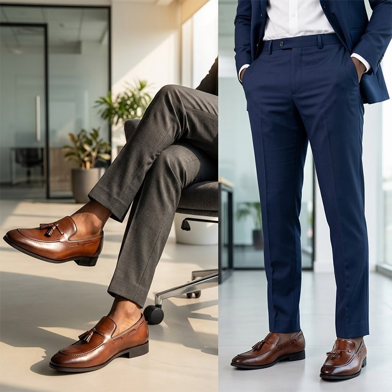 SXCHEN Men's Classic Dress Shoes – Brown Smooth Leather Upper, Padded Insole, Lightweight Construction, Easy Slip-On Fit,Non-Slip Rubber Sole, Ideal For Office Wear & Wedding Occasions