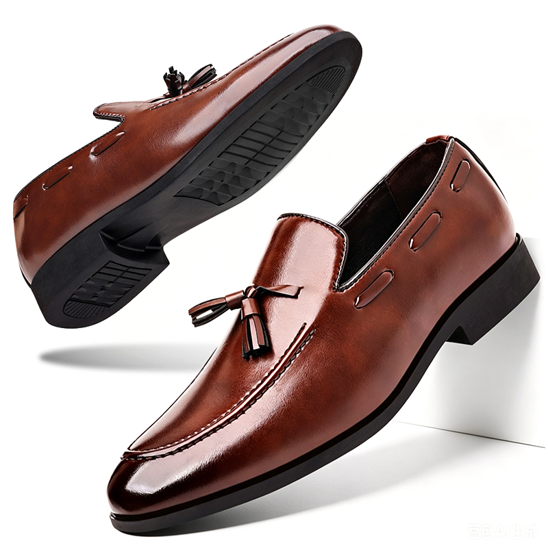 SXCHEN Men's Classic Dress Shoes – Brown Smooth Leather Upper, Padded Insole, Lightweight Construction, Easy Slip-On Fit,Non-Slip Rubber Sole, Ideal For Office Wear & Wedding Occasions
