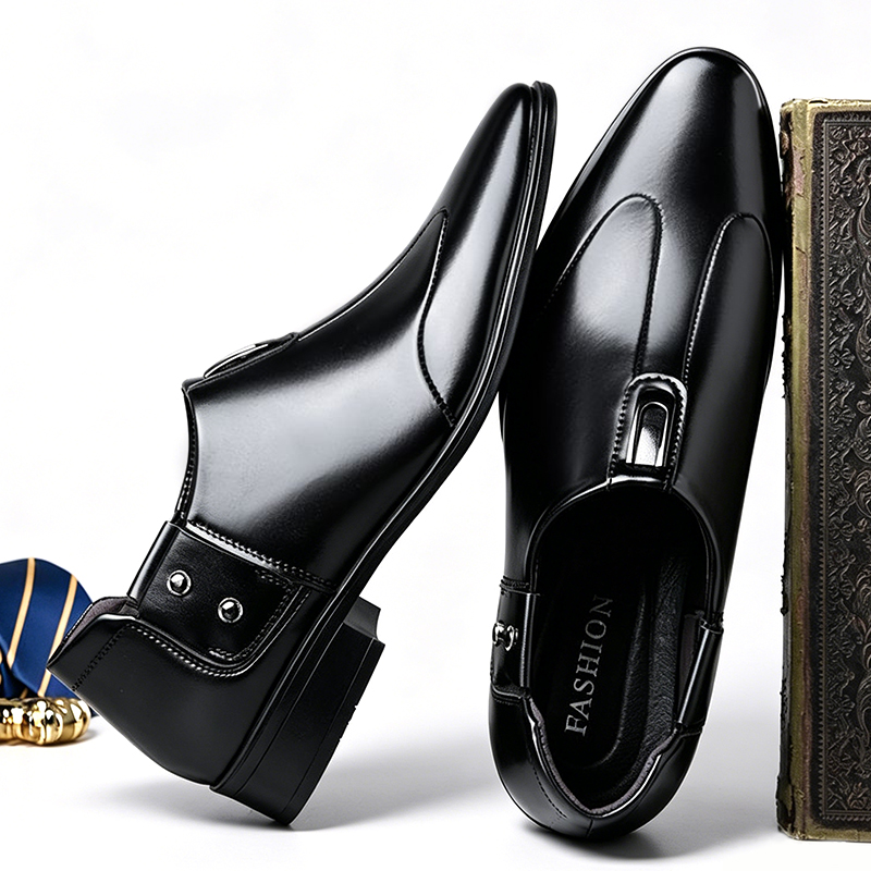 SXCHEN Men's Classic Oxford Shoes – Black Premium Leather Upper, Padded Insole, Non-Slip Rubber Sole,Decorative Metal Buckle, Pointed Toe Silhouette,Lightweight Construction, Suitable For Date Nights