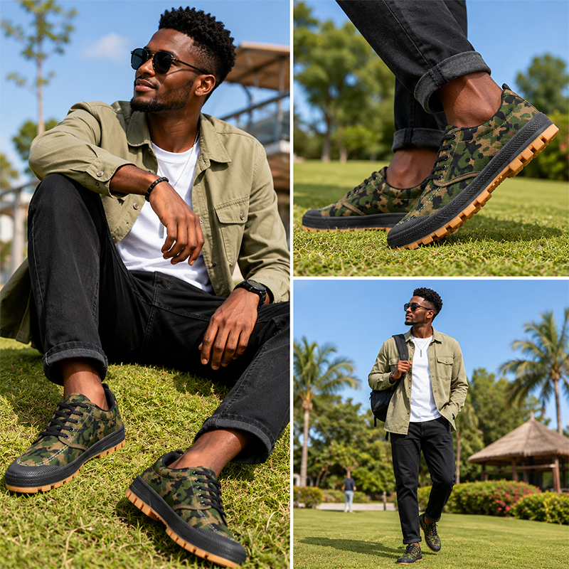 SXCHEN Men's Soccer Shoes - Green Camouflage Durable Canvas upper, Reinforced Toe, Anti-slip And Wear-resistant Outsole, Flexible Grip Outsole, Suitable For Soccer And Outdoor Activities.