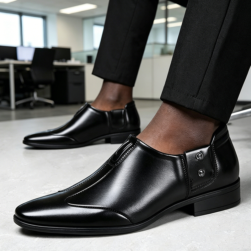 SXCHEN Men's Classic Oxford Shoes – Black Premium Leather Upper, Padded Insole, Non-Slip Rubber Sole,Decorative Metal Buckle, Pointed Toe Silhouette,Lightweight Construction, Suitable For Date Nights