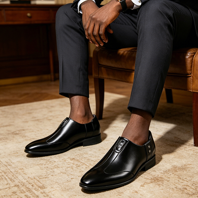 SXCHEN Men's Classic Oxford Shoes – Black Premium Leather Upper, Padded Insole, Non-Slip Rubber Sole,Decorative Metal Buckle, Pointed Toe Silhouette,Lightweight Construction, Suitable For Date Nights