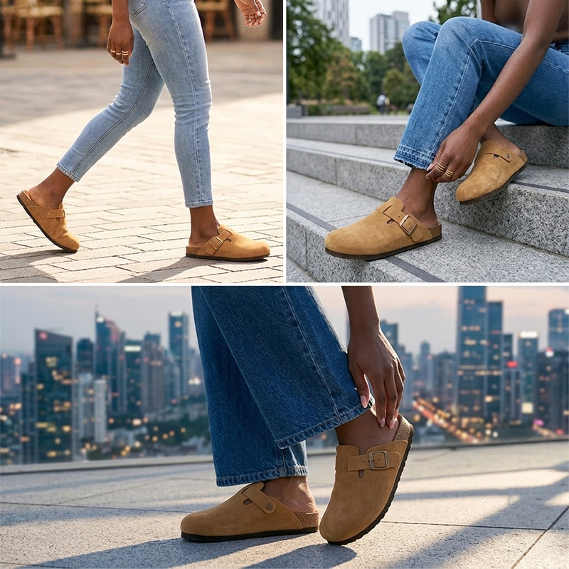SXCHEN Women's Comfortable Wooden Clogs – Tan With Soft Padded Insole, Non-Slip Traction Sole, Ideal For Lounging, Shopping & All-Day Wear, All Sizes Available