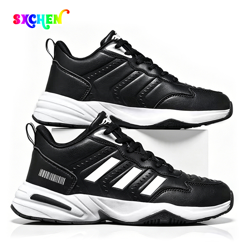 SXCHEN Men's Performance Sneaker Shoes – Black With Contrast White Sole, Shock-Absorbing Heel Support, Non-Slip Traction Sole, Ideal For Running, Training & All-Day Comfort, All Sizes Available
