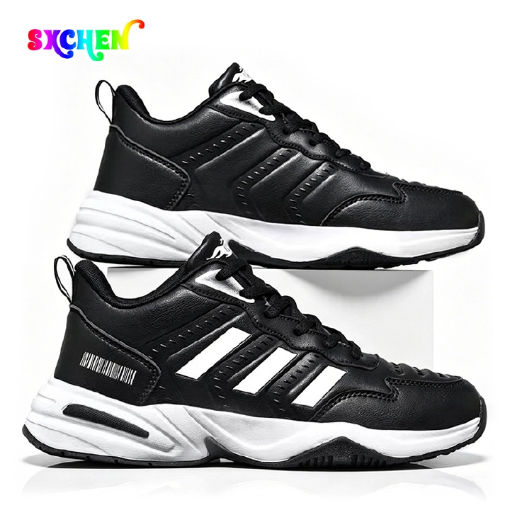 SXCHEN Men's Performance Sneaker Shoes – Black With Contrast White Sole, Shock-Absorbing Heel Support, Non-Slip Traction Sole, Ideal For Running, Training & All-Day Comfort, All Sizes Available
