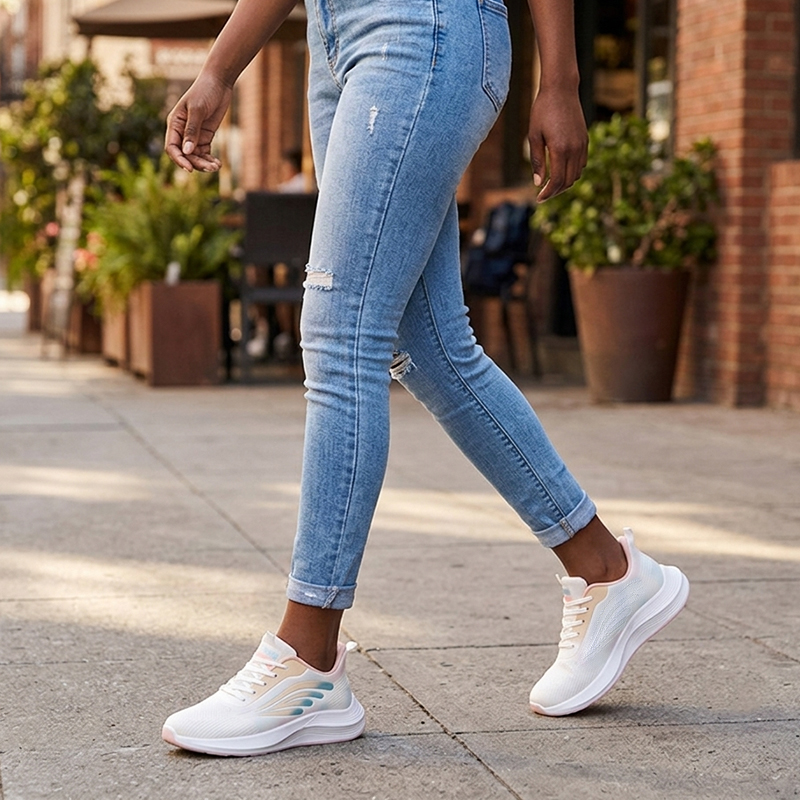 SXCHEN Women's Lightweight Running Shoes – White With Pink & Blue Gradient Accents, Breathable Mesh Upper, Cushioned Midsole, Perfect For Jogging & Daily Casual Wear, All Sizes Available