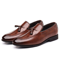 SXCHEN Men Shoes Classic Dress Oxford Brown Smooth Leather Upper Men's Business Casual Shoe Lightweight Construction, Easy Slip-On Fit,Non-Slip Rubber Sole, Ideal For Office Wear & Wedding Occasions