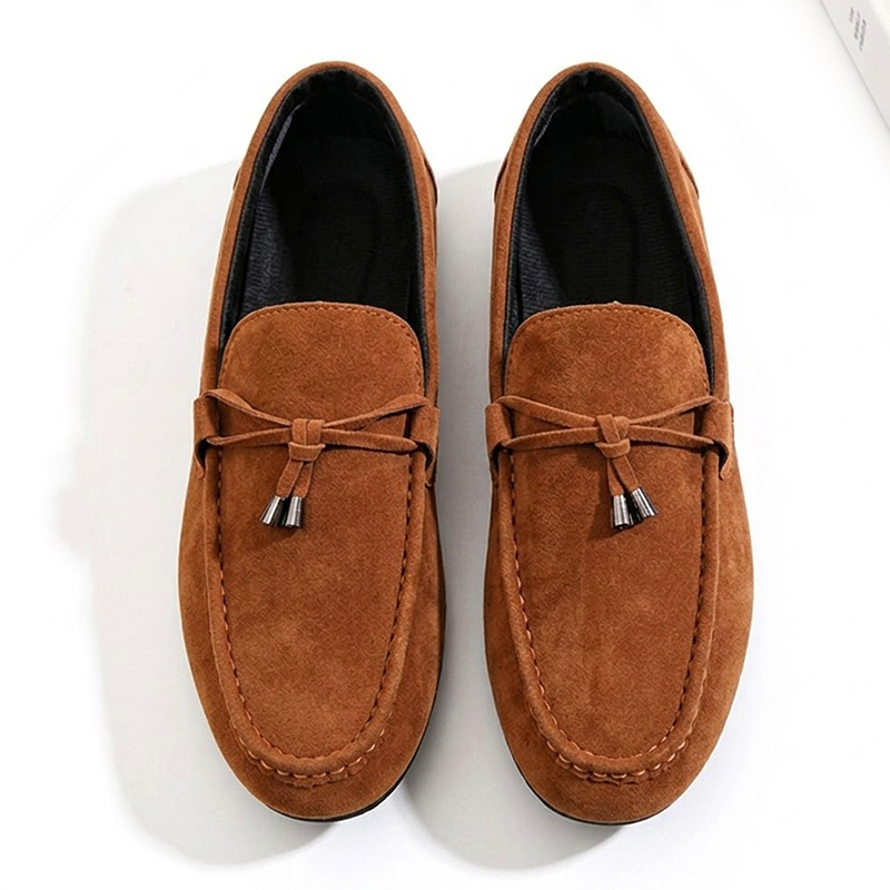 SXCHEN Men's Suede Driving Shoes – Brown Classic Loafer Style, Tassel Accent, Soft Synthetic Suede Upper, Comfortable Insole, Perfect For Casual Daily & Driving, All Sizes Available