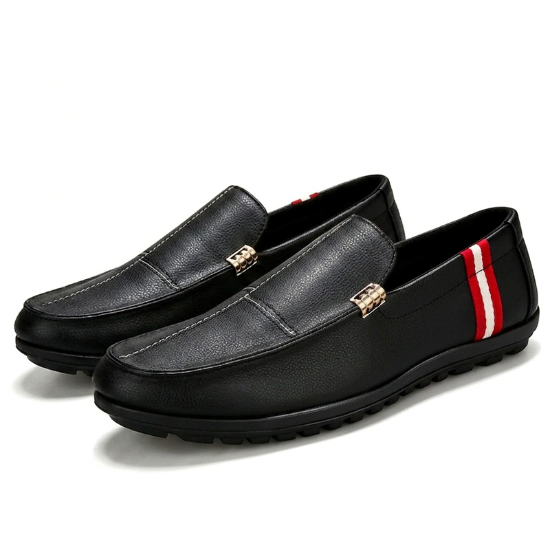 SXCHEN Men's Fashion Loafer Shoes-Black With Contrast Striped Trim,Lightweight Construction, Anti-Skid Traction Sole,Perfect For Business Casual & Daily Commute Men Non-Slip Sole Soft Lining Stitching