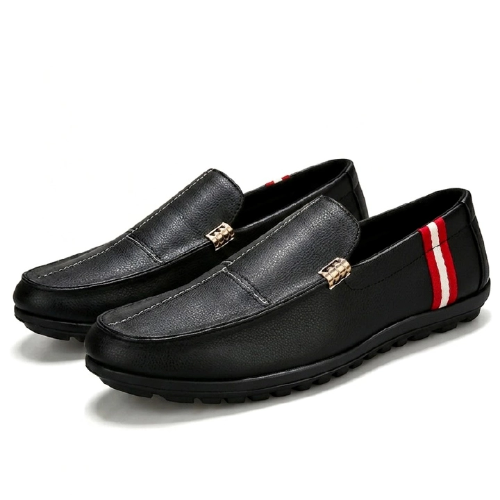 SXCHEN Men's Fashion Loafer Shoes-Black With Contrast Striped Trim,Lightweight Construction, Anti-Skid Traction Sole,Perfect For Business Casual & Daily Commute Men Non-Slip Sole Soft Lining Stitching
