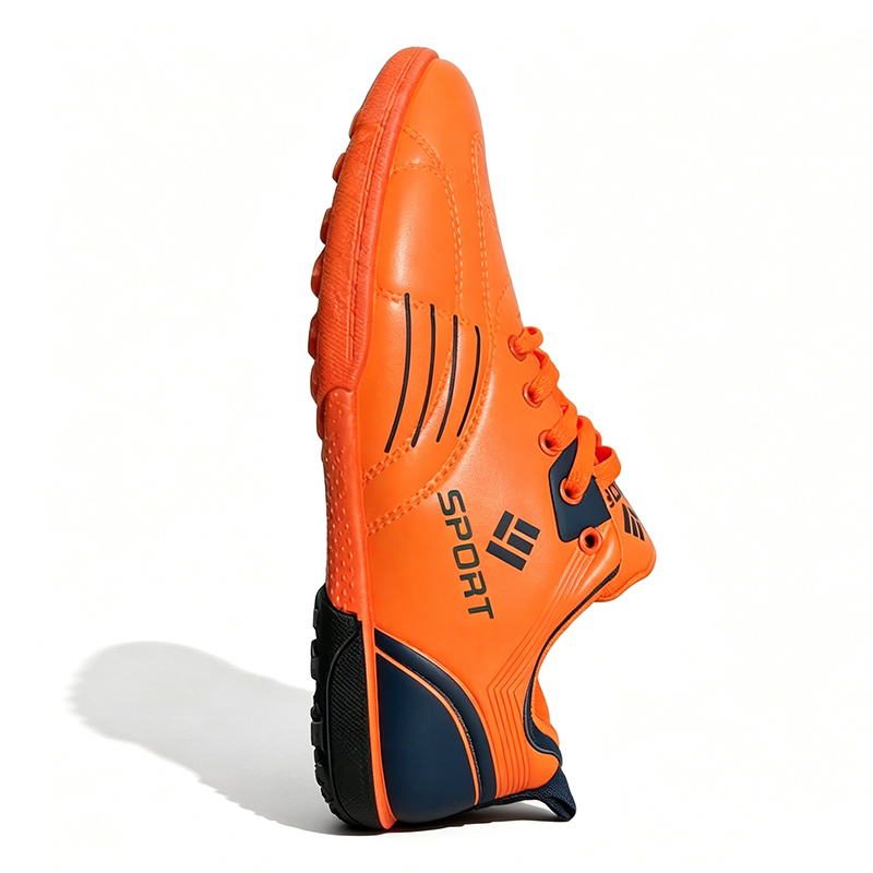 SXCHEN Men's Youth Soccer Cleat Shoes, Orange High-Performance Football Boots For Training & Matches, Lightweight Synthetic Material, Non-Slip Traction Sole, Lace-Up Design, Padded Footbed