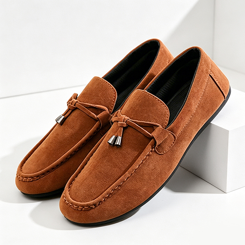 SXCHEN Men's Suede Driving Shoes – Brown Classic Loafer Style, Tassel Accent, Soft Synthetic Suede Upper, Comfortable Insole, Perfect For Casual Daily & Driving, All Sizes Available