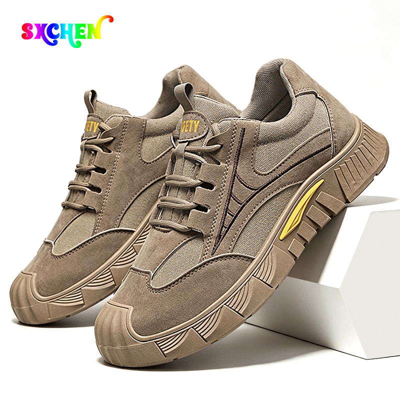 SXCHEN Men's Hiking Casual Shoes, Khaki Fashion Sneakers for Camping & Walking, Sturdy Canvas Construction, Shock-Absorbing Tread, Comfortable Fit, Pull Tab for Easy On/Off, All Sizes,