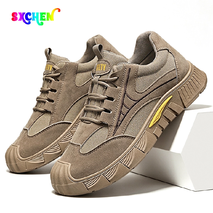 SXCHEN Men's Hiking Casual Shoes, Khaki Fashion Sneakers for Camping & Walking, Sturdy Canvas Construction, Shock-Absorbing Tread, Comfortable Fit, Pull Tab for Easy On/Off, All Sizes,