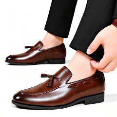 SXCHEN Men Shoes Classic Dress Oxford Brown Smooth Leather Upper Men's Business Casual Shoe Lightweight Construction, Easy Slip-On Fit,Non-Slip Rubber Sole, Ideal For Office Wear & Wedding Occasions