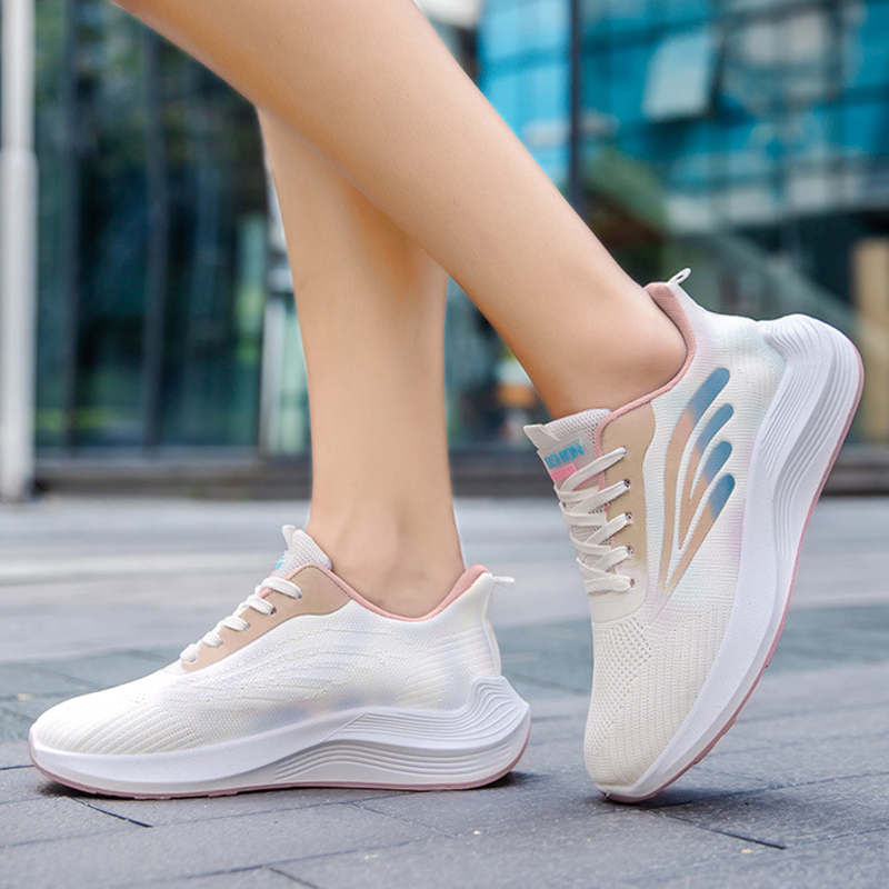 SXCHEN Women's Lightweight Running Shoes – White With Pink & Blue Gradient Accents, Breathable Mesh Upper, Cushioned Midsole, Perfect For Jogging & Daily Casual Wear, All Sizes Available