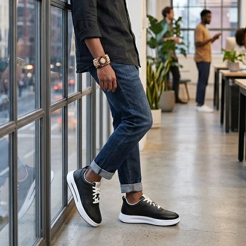 SXCHEN Men's Comfort Casual Shoes – Black With Soft Padded Footbed, Flexible Sole, Perfect For Travel & Elevating Everyday Outfits, All Sizes Available
