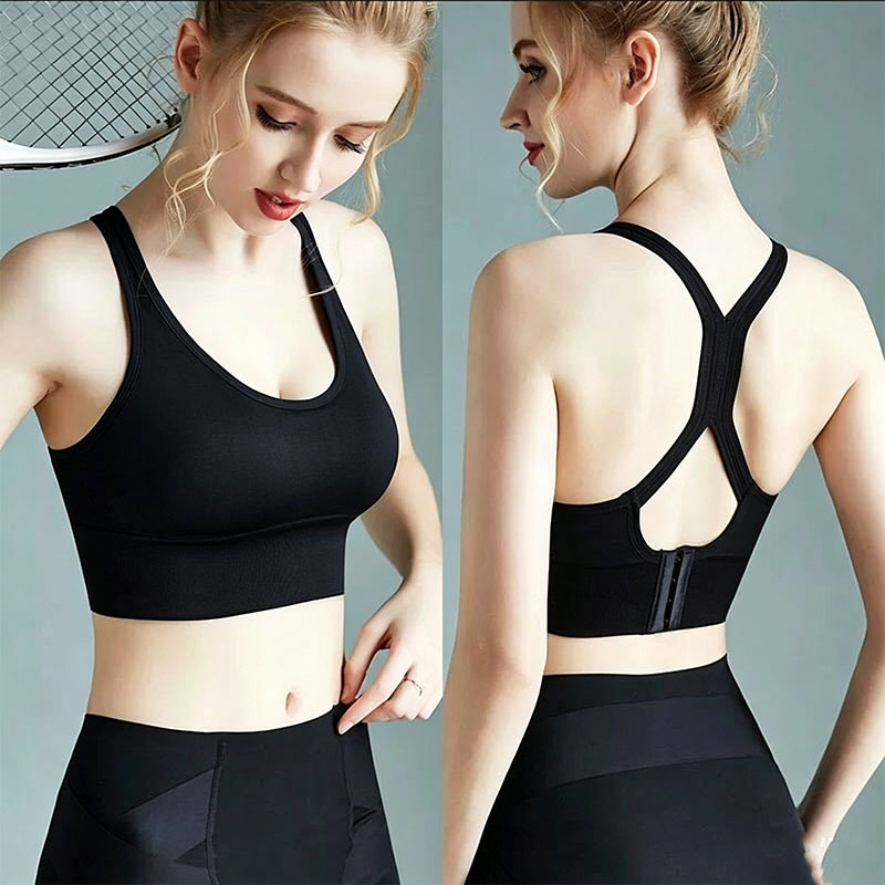 SXCHEN Women's Y-Back Hook Closure Sports Bra, Seamless Padded Workout Crop Top With Adjustable Multi-Hook Back Clasp, High Stretch Sweat-Wicking Fabric, Shock Support for Yoga Running Bra For Ladies
