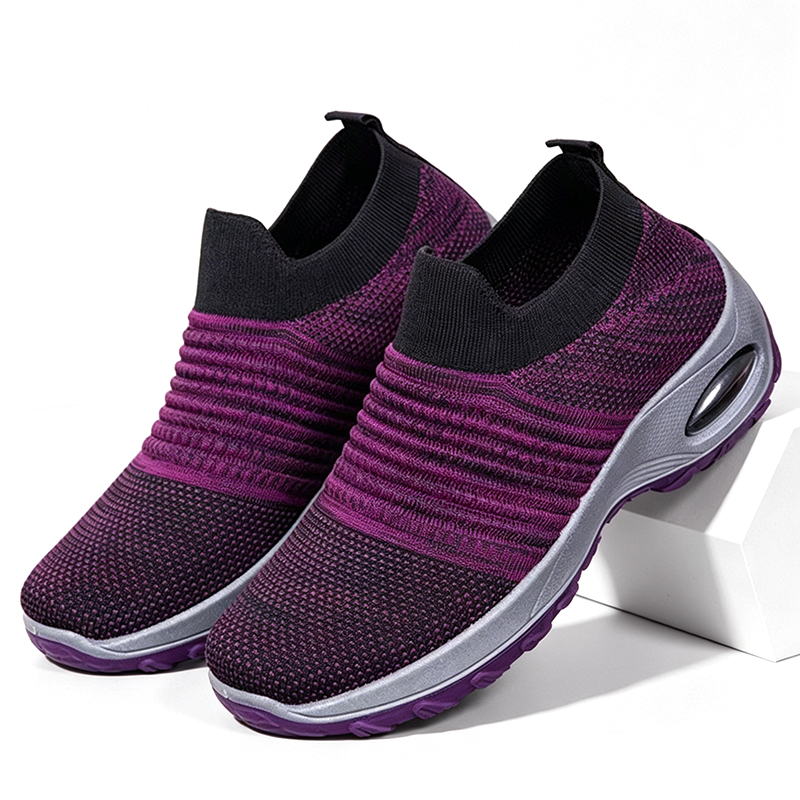 SXCHEN Women's Platform Wedge Shoes, Purple Gradient Sock Sneakers For Walking & Travel, Stretch Knit Fabric, Air Cushion Heel For Shock Absorption, Lightweight Design, Padded Insole, All Sizes