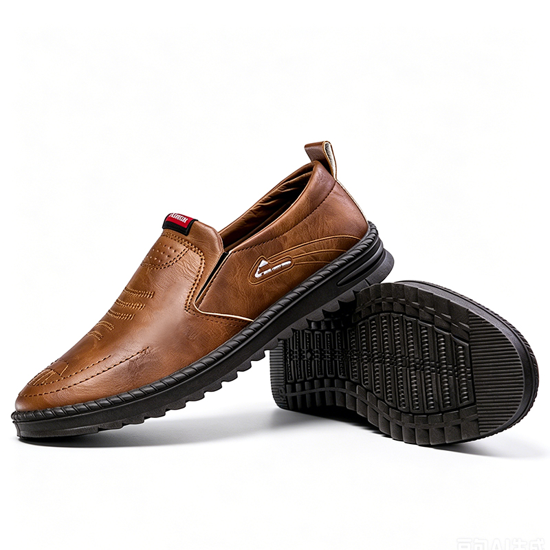 SXCHEN Men's Comfort Slip-On Shoes, Brown Faux Leather Loafers for Daily Wear & Driving, Breathable Lining, Anti-Slip Tread Sole, Easy Slip-On Entry, Padded Insole, Wear-Resistant Outsole,