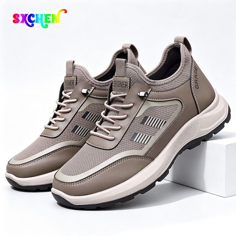 SXCHEN Shoes Men's Shoes Sneakers New Comfortable And Breathable Casual Sports Shoes Soft-Soled Non-Slip Hiking Shoes Flexible Anti-Slip Sole Pu Boy Shoe Easy Pull Tab Coffee color 41 42 43 44