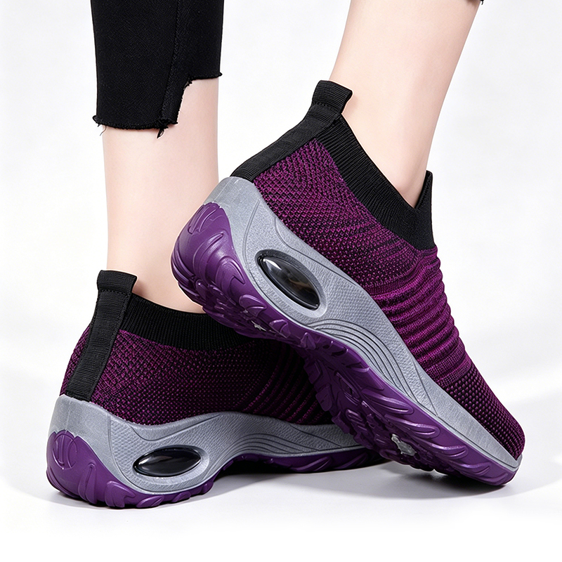 SXCHEN Women's Platform Wedge Shoes, Purple Gradient Sock Sneakers For Walking & Travel, Stretch Knit Fabric, Air Cushion Heel For Shock Absorption, Lightweight Design, Padded Insole, All Sizes