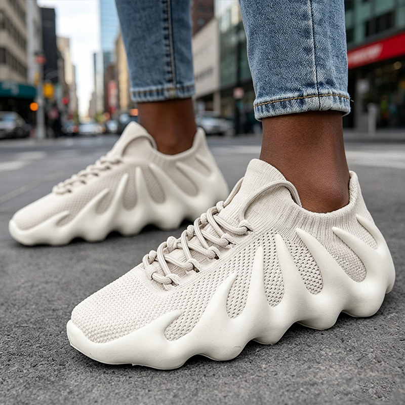 SXCHEN Sneakers Women Outdoor Running Polyester Fiber Breathable Comfortable Shock Absorption Trendy Athletic Walking Trainers Professional Sport Shoes Soft Sole Non-slip Fashion Footwear - White