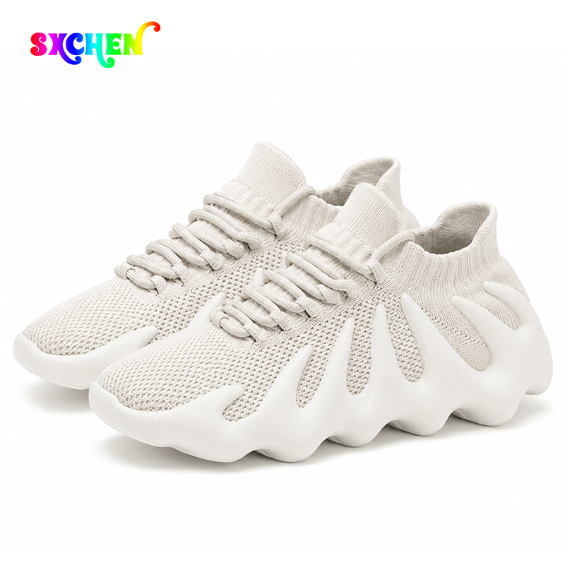 SXCHEN Sneakers Women Outdoor Running Polyester Fiber Breathable Comfortable Shock Absorption Trendy Athletic Walking Trainers Professional Sport Shoes Soft Sole Non-slip Fashion Footwear - White