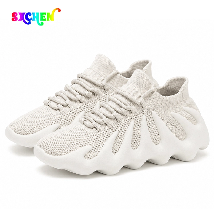 SXCHEN Sneakers Women Outdoor Running Polyester Fiber Breathable Comfortable Shock Absorption Trendy Athletic Walking Trainers Professional Sport Shoes Soft Sole Non-slip Fashion Footwear - White