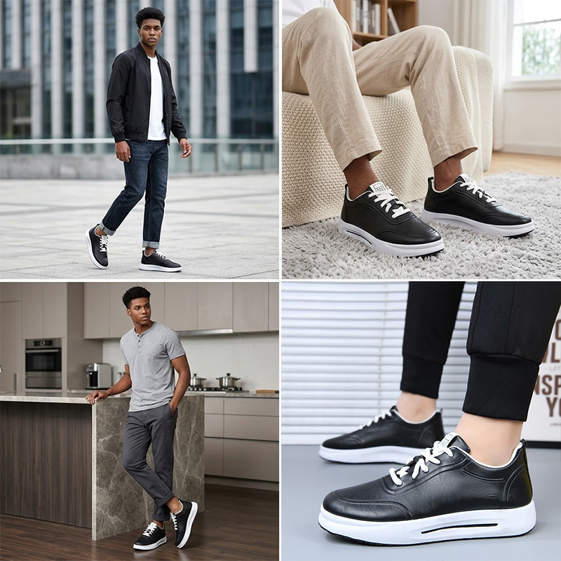 SXCHEN Men's Comfort Casual Shoes – Black With Soft Padded Footbed, Flexible Sole, Perfect For Travel & Elevating Everyday Outfits, All Sizes Available