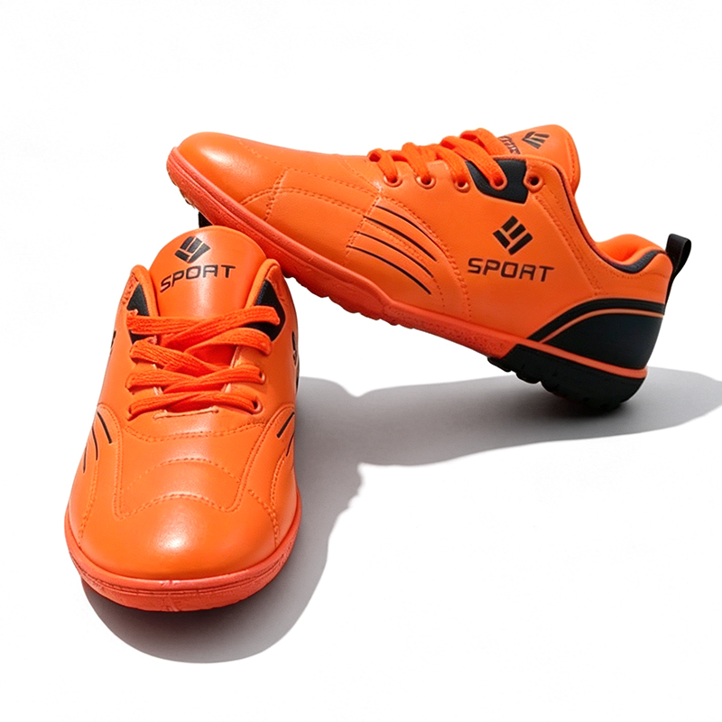 SXCHEN Men's Youth Soccer Cleat Shoes, Orange High-Performance Football Boots For Training & Matches, Lightweight Synthetic Material, Non-Slip Traction Sole, Lace-Up Design, Padded Footbed
