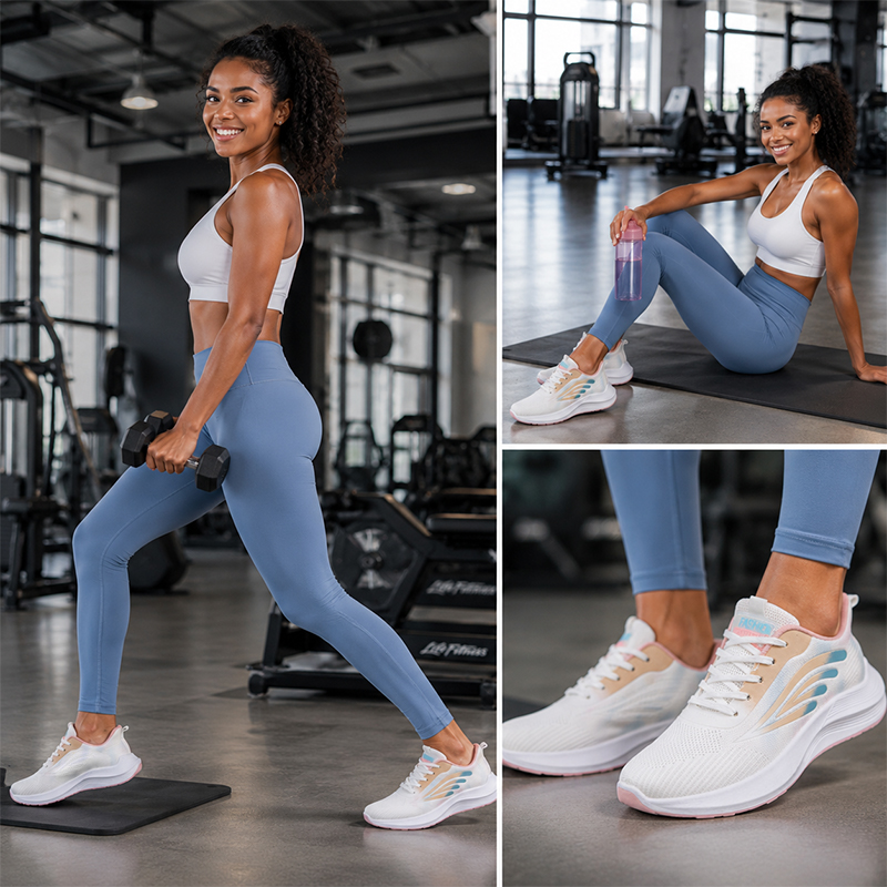 SXCHEN Women's Lightweight Running Shoes – White With Pink & Blue Gradient Accents, Breathable Mesh Upper, Cushioned Midsole, Perfect For Jogging & Daily Casual Wear, All Sizes Available