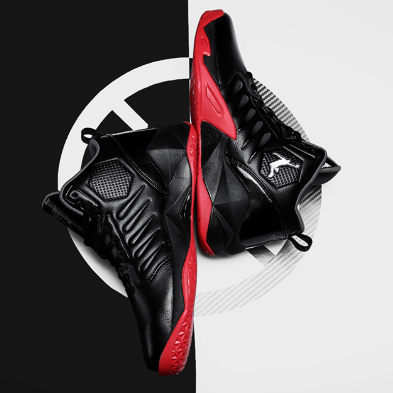 SXCHEN Men's Black Red High-Top Basketball Sneakers, Sport Logo Shoes With Shock Absorbing Midsole, Non-Slip Rubber Outsole, Plus Size Friendly, Training, Matches & Street Style Footwear For Men