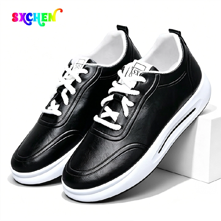 SXCHEN Men's Comfort Casual Shoes – Black With Soft Padded Footbed, Flexible Sole, Perfect For Travel & Elevating Everyday Outfits, All Sizes Available
