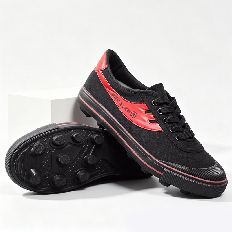 SXCHEN Men's Soccer Training Shoes –  Black Durable Canvas,  With Red Accents, Padded Collar, Flexible Traction Sole, Ideal For Street Fashion & Soccer Training