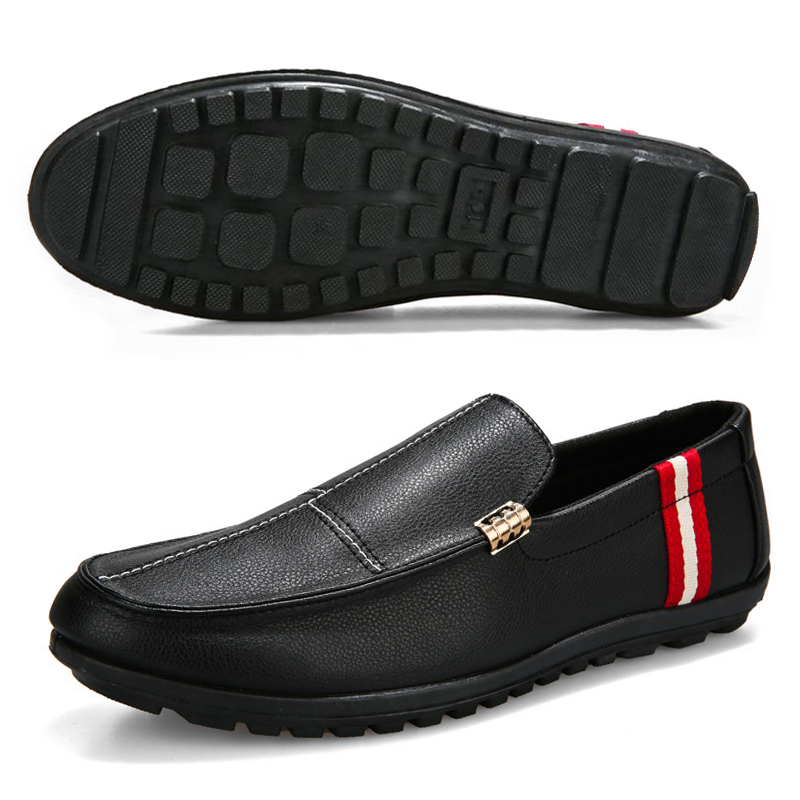 SXCHEN Men's Fashion Loafer Shoes-Black With Contrast Striped Trim,Lightweight Construction, Anti-Skid Traction Sole,Perfect For Business Casual & Daily Commute Men Non-Slip Sole Soft Lining Stitching