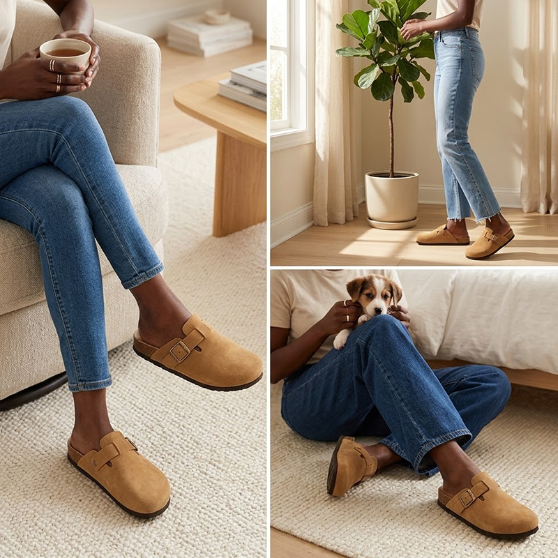 SXCHEN Women's Comfortable Wooden Clogs – Tan With Soft Padded Insole, Non-Slip Traction Sole, Ideal For Lounging, Shopping & All-Day Wear, All Sizes Available